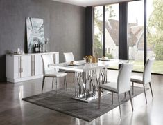 ,Jubilee furniture store Las Vegas-Modern furniture White Marble Table Top, Stainless Steel Dining Table, Dining Room Design Modern, White Marble Table, Steel Dining Table, Futuristic Furniture, Modern Dining Room Tables, White Dining Chairs, Marble Table Top