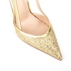 Shop Golden Glitter Slingbacks Pumps Pointed Toe Stiletto High Heels color Golden for Big Day, Dancing Club, Date, Going out with worldwide Free shipping & Free return. Flat Prom Shoes, Sequin Sandals, Dancing Club, Gogo Boots, Golden Glitter, Buckled Heels, White Heels, Prom Shoes, Slingbacks