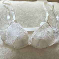 Snow White Underwire Bra With Pretty Lace Cups And Tailored Ribbons For Straps And Simple Hook Back Closure. Never Worn! By The Brand Of Brands In Lingerie White Lace Bra, White Bras, White Ribbon, Underwire Bra, Lace Bra, White Lace, Women's Intimates, Snow White, Ribbon