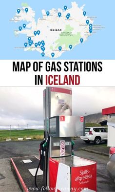 the map shows where gas stations in iceland are located and what they mean to be