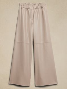 Vegan Leather Wide-Leg Pull-On Pant | Banana Republic Factory Modern Leather Bottoms For Business Casual, High-waisted Leather Pants For Business Casual, Modern Leather Pants For Spring Workwear, Trendy Leather Bottoms For Business Casual, Chic Faux Leather Pants For Business Casual, Chic Business Casual Leather Pants For Spring, Chic Leather Pants For Work, Elegant Wide Leg Leather Pants For Spring, Elegant Leather Bottoms For Business Casual