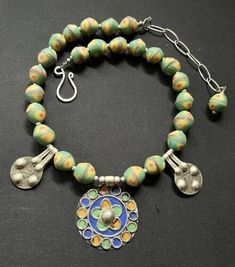 Tribal Morrocan enameled Kabyle pendant, Berber coins & Eye Beads Necklace.  | eBay Multicolor Round Beads Amulet, Bohemian Oxidized Medallion Necklace, Moroccan Amazigh Jewelry, Berber Jewelry Morocco, Nickel-free Metal Bohemian Charm Necklaces, Eye Beads, Silver Coins, Beads Necklace, Handmade Necklaces