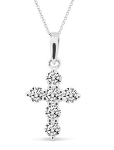 14kt white gold, 18-inch Diamond Cross pendant necklace. This setting adds a touch of sophistication, and the .21 diamonds give it a subtle yet sparkling brilliance. A piece of jewelry that will complement a variety of outfits and occasions. While this piece will shine and stand out alone, the size is perfect for layering other pieces below it. Perfect size for child or adult. Note- The style number for this cross in yellow gold is N1840Y White Gold Cubic Zirconia Cross Pendant Necklace, Diamond White Cross Pendant Necklace With Brilliant Cut, White Gold Diamond Cross Pendant Necklace, Formal Cross Pendant Diamond Necklace In Cubic Zirconia, Dazzling Diamond Necklace In 14k White Gold, Dazzling Silver Diamond Necklace In 14k White Gold, White Gold Diamond Cross Pendant Necklace For Anniversary, Formal Cubic Zirconia Diamond Necklace With Cross Pendant, Sterling Silver White Diamond Necklace With Brilliant Cut