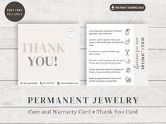 a thank card with the words permanentent jewelry