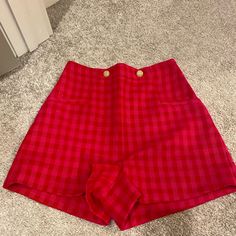 New Condition Size Xs Shorts But The Shorts Fit A Size Small Or Medium As Well Red Pants With Built-in Shorts For Summer, Red Casual Shorts, Chic Red High-waisted Shorts, Casual Red Short Pants, Trendy Red Shorts For Day Out, Red High Waist Shorts For Day Out, Casual Red Zara Bottoms, Zara Red Summer Bottoms, Chic Red Shorts For Day Out