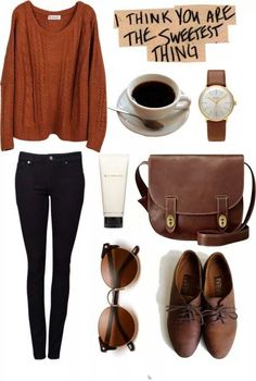 I like the oversized sweater and the color. I have a pair of oxford shoes I just don't know what to wear with them. Cute Polyvore Outfits, Estilo Hippie, Casual Chique, Mode Casual, Outfit Jeans, Autumn Outfits, Thanksgiving Outfit