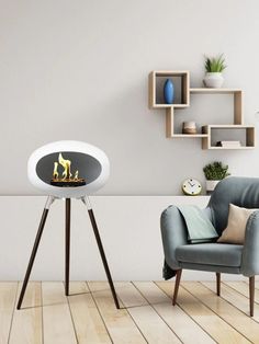 Ground Wood by Le Feu is Portable Bioethanol Fireplace on Tripod Stainless Steel Fireplace, Simple Fireplace, Portable Fireplace, Wood Burning Fire Pit, Wood Fireplace