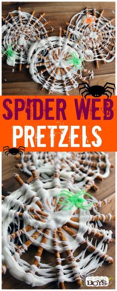 spider web pretzels are an easy halloween treat for kids to make and eat