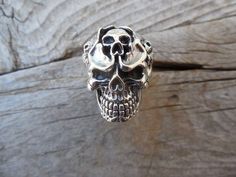 Skull ring....1 1/8" tall by 1" wide, cast and antiqued in sterling silver 925....skull ring with skull breaking thru the forehead, great looking very detailed ring...the ring is a size 10 and can be sized from size 8 to size 13, so when ordering just put the ring size needed in the notes....thanks, Bill Detailed Ring, African American Art, Key Pendant, Skull Ring, Ring Handmade, Shape Design, Beaded Chain, Mind Blown, Handmade Ring