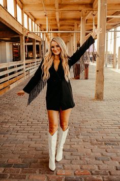 Black Fringe Rodeo Blazer DressBlackS Black Western Outfit, Nfr Outfits For Vegas, Cowgirl Bride, Country Glam, Western Glam, Fringe Clothing, Bling Party, Girl Barbie