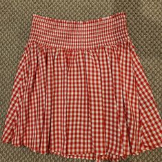 Jack By Bb Dakota Smocked Waist Red Gingham Skirt, Sz Medium Nwt Casual Fitted Gingham Skirt, Fitted Gingham Skirt For Summer, Casual Red Gathered Skirt, Red Gathered Skirt For Spring, Red Summer Skirt With Elastic Waistband, Red Skirt With Elastic Waistband For Summer, Casual Gingham Skirt With Ruffles, Summer Plaid Mini Skirt, Fitted Gingham Mini Skirt For Summer