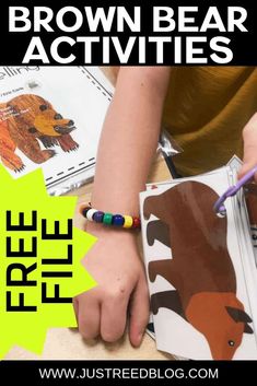 brown bear activities for kids with free printables on the cover and below them