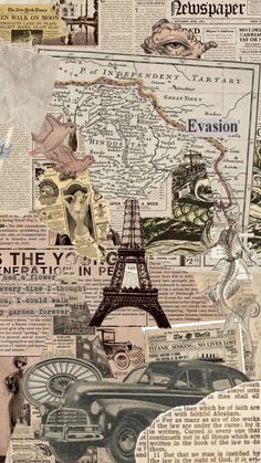 an old fashion collage with the eiffel tower in paris and other things