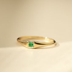 Little Signet Ring with Emerald | 14k Yellow Gold | Catbird Signet Ring Emerald, Emerald And Diamond Wedding Band, Catbird Ring, Pinky Ring For Women, Emerald Signet Ring, Signet Engagement Rings, Pinky Rings For Women, Graduation Ring, Nature Inspired Art