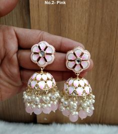 Dark Gold  jhumka earrings tikka set. Earrings length: 2.5 inches  (with drops)  Stud diameter- 0.9 inches Dome Size: 1.1 inches Pink Jhumka, Indian Jhumka, Gold Jhumka, Gold Jhumka Earrings, Wedding Indian, Set Earrings, Jhumka Earrings, Dark Gold, Earrings Jewelry