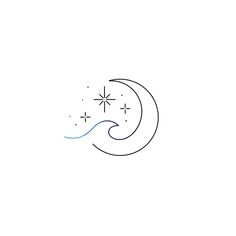 the moon and stars are connected to each other in this simple line art style design