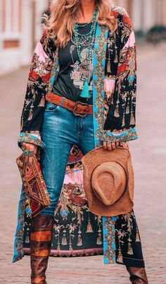 Vetement Hippie Chic, Look Kimono, Stile Boho Chic, Moda Hippie, Look Boho Chic, Fest Outfits, Mode Hippie, Estilo Hippie, Boho Style Outfits