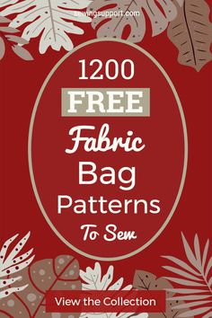 the free fabric bag pattern to sew is shown in red and white with leaves on it