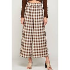 Plaid Pants Are Totally In Right Now And Our Favs Are These Plaid Wide Leg Pants! Woven Fabric, Shapes These Trendy Pants That Feature A High-Waisted Relaxed Fit And Wide Ankle Length Pant Legs. Button Front. 85% Polyester 10% Rayon 5% Spandex Cream Wide Leg Bottoms For Fall, Cream Wide-leg Pants For Fall, Cream Long Pants For Fall, Beige Pants For Fall Day Out, Brown Trousers For Day Out, Cream Pants For Fall Day Out, Brown Cotton Pants For Day Out, Cream High-waisted Pants For Fall, High-waisted Cream Pants For Fall