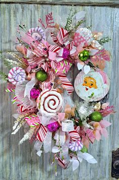 a wreath with candy and candies on it