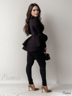 Eromis – Sophisticated Long Sleeve Ruffled Hem Tunic Pantsuits with Solid Deep V Neck, Exuding Elegance and Style, Perfect for Modern Womens Fashion Modern Womens Fashion, Pants Details, Party Outfits, Deep V Neck, Ruffle Hem, Deep V, Party Outfit, Collar Styles, Fall Winter