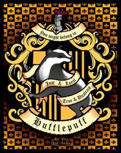 the hogwarts crest with an ornament on it, and two badgers