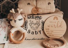 baby items are laid out on a table