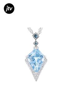 2.45ctw Kite Swiss Blue Topaz and 0.11ctw Round White Zircon with 0.04ctw Round Blue Diamonds Silver Pendant With 18" Singapore Chain. Measures Approximately 0.84"L x 0.42"W. Lobster Claw Closure with 2" Extender. 1.9mm Bail. White and Black Rhodium Enhanced Settings. Blue Topaz Jewelry With Brilliant Cut, Light Blue Round Cut Diamond Jewelry, Light Blue Diamond Jewelry With Accent Stones, Blue Diamond Necklace With Accent Stones, Light Blue Diamond Fine Jewelry, Fine Jewelry With Light Blue Diamond Accents, Blue Diamond Gemstones With Accents, Light Blue Aquamarine Jewelry With Diamond Accents, Fine Jewelry Light Blue With Diamond Accents