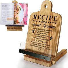 a wooden cutting board with a recipe on it