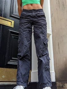 Y2K Pocket Cargo Jeans Washed Pocket Solid Cargo Pants - AnotherChill Low Waisted Pants, Harajuku Grunge, Cargo Pants Streetwear, Grunge Baggy, Moda Denim, Baggy Sweatpants, Casual Cargo Pants, Vintage Trousers, Overalls Pants