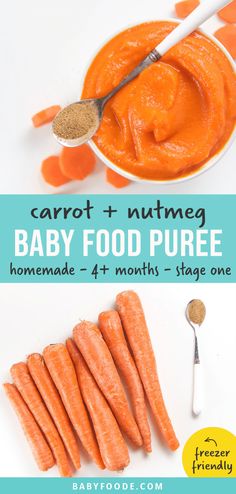 carrots and baby food puree in a bowl with spoon