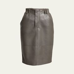 Saint Laurent leather pencil skirt features large patch pockets at the back  High rise  Button/zip fly; belt loops  Side slip pockets  Hem falls below the knee Pencil style Lambskin leather/silk Made in Italy Leather Pencil Skirt, Lambskin Leather, Patch Pocket, The Knee, Pencil Skirt, Saint Laurent, Tops Designs, High Rise, In Italy