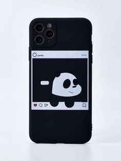 a black phone case with a panda bear on it's back and white background