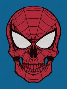 a drawing of a spider - man skull on a blue background