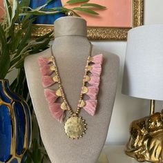 Beautiful Boho Necklace With Fringe Detail. Lovely Price Never Worn. Fringe Is In Great Condition. Pink Necklace For Summer Festivals, Pink Bohemian Jewelry For Summer, Summer Pink Metal Jewelry, Pink Bohemian Necklace With Adjustable Chain, Pink Bohemian Beach Jewelry, Adjustable Long Pink Necklace, Detailed Necklace, Boho Fringe, Pink Boho