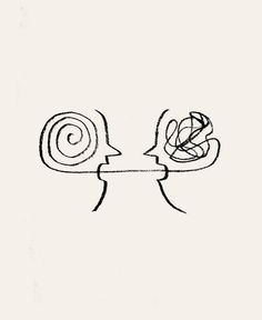 a drawing of two people facing each other