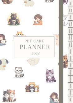 the pet care planner with cats and dogs on it