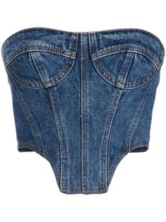 David Koma Denim Bustier Crop Top - Farfetch Denim Bustier Top, Denim Bustier, Top Bustier, Denim And Diamonds, Denim Corset, David Koma, Ralph Lauren Outfits, Bustier Top, Corset Style