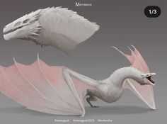 two white and pink dragon statues on a gray background with the words memexis below them