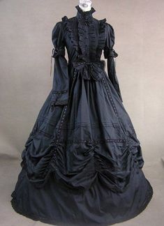 Black Cotton Victorian Period Dress Steampunk Costume   Condition: Brand New  Color: amp;nbsp; As Picture  Material: Cotton  Silhouette: Ball Gown  Sleeve Length: Full Sleeve  Dresses Length:Floor-Length  Neckline:Stand Collar  Decoration: Bow  Style: Vintage  Includes: Dress    amp;nbsp; Victorian Dress Costume, Vampire Inspiration, Victorian Gothic Dress, Black Victorian Dress, Gothic Victorian Dresses, Steampunk Clothes, Full Sleeves Dress, Gothic Dresses, Black Ball Gown