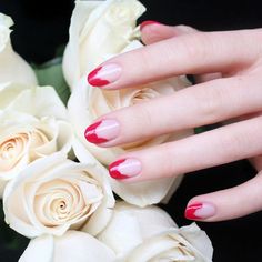 Instead of painting a red French tip, scallop the inside edge for an abstract floral design. Nail Art Stripes, Heart Nail Designs, Nail Polish Colors Fall, Tapered Square Nails, Pink Nail Art, Striped Nails, Trendy Nail Art