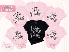 six pink and black shirts that say your design here