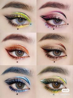 Eye Makeup Looks For Round Eyes, Cute Easy Eye Makeup Looks, Cybergoth Makeup, Teknik Makeup, Halloweenský Makeup, Anime Eye Makeup, Festival Make Up, Drag Make-up, Tato Henna