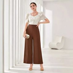 Elevate your office attire with these high-waist wide leg work pants for women. Designed for a polished yet casual look, these trousers offer a flattering high-waist fit and a relaxed wide leg silhouette. Perfect for the professional setting or casual workdays, they combine comfort with sophistication. Add these versatile pants to your workwear collection for a stylish and functional wardrobe staple. High-waisted Solid Color Dress Pants For Office, Non-stretch Wide Leg Pants For Office, High-waisted Solid Color Wide Leg Workwear Pants, Workwear High-waisted Wide Leg Pants In Solid Color, High-waisted Wide Leg Pants For Work In Solid Color, Wide-leg Pants For Office In Solid Color, High-waisted Solid Color Wide Leg Pants For Work, Non-stretch Solid Color Wide Leg Pants For Work, Solid Color Wide-leg Office Pants