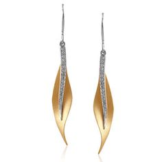 Simon G. 18Kt Yellow and White Gold Dangle Leaf Earrings Featuring 0.13 Carats White Diamonds White Diamond Earrings, Necklaces Diamond, 50 Birthday, Contemporary Earrings, Precious Gemstones Jewelry, Earring Box, Jewelry Appraisal, Fallen Leaves, Diamond Dangle Earrings