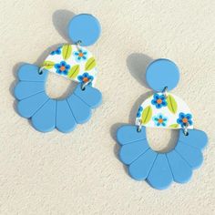 Blue & Lime Green Flower Drop Earrings. Brand New, Very Lightweight Measurements: 2.5 Inches In Length Blue Dangle Flower Earrings For Spring, Blue Flower-shaped Spring Jewelry, Blue Dangle Earrings For Spring, Blue Flower Earrings For Spring, Blue Floral Print Earrings As Gift, Blue Floral Print Earrings For Gift, Blue Floral Print Flower-shaped Jewelry, Blue Floral Print Jewelry For Gift, Spring Blue Flower Earrings