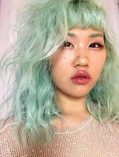 piercings, not necessarily for me, hair and brows look gr9 Sherliza Moe, Bone Piercing, Colorful Hair, Aesthetic People, Face Hair, Body Mods, Green Hair, Pretty Hairstyles, Hair Goals