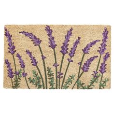 a door mat with purple flowers on it