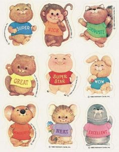 various stickers with teddy bears and other animals in sweaters, saying super start now