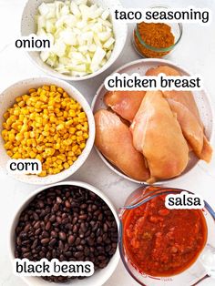 the ingredients to make this recipe include chicken, beans, onions, and other things